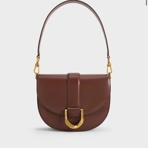 Charles & Keith Brown Shoulder Bag with Gold Accents